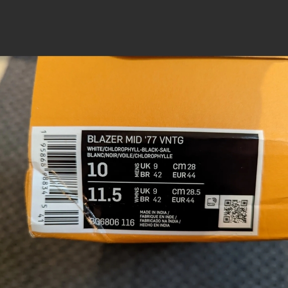 New Nike Blazer Mid '77 Vintage White Chlorophyll Black BQ6806-116 Men’s Size 10 - Picture 4 of 7